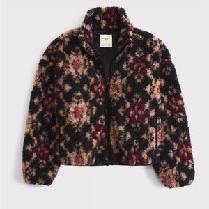 Abercrombie & Fitch Black, Burgundy & Tan Floral Sherpa Zip Jacket